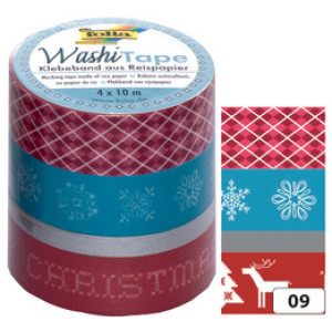 folia washi-tape Kerst retro, decoratief, set van 4 rollen