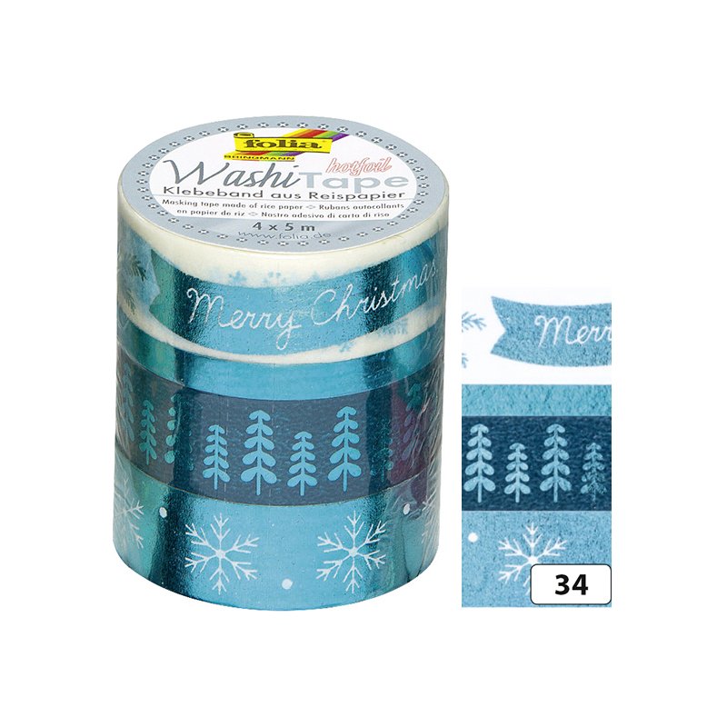 folia washi-tape ijsblauwe hotfoil-look, met de hand scheurbaar, 4 rollen