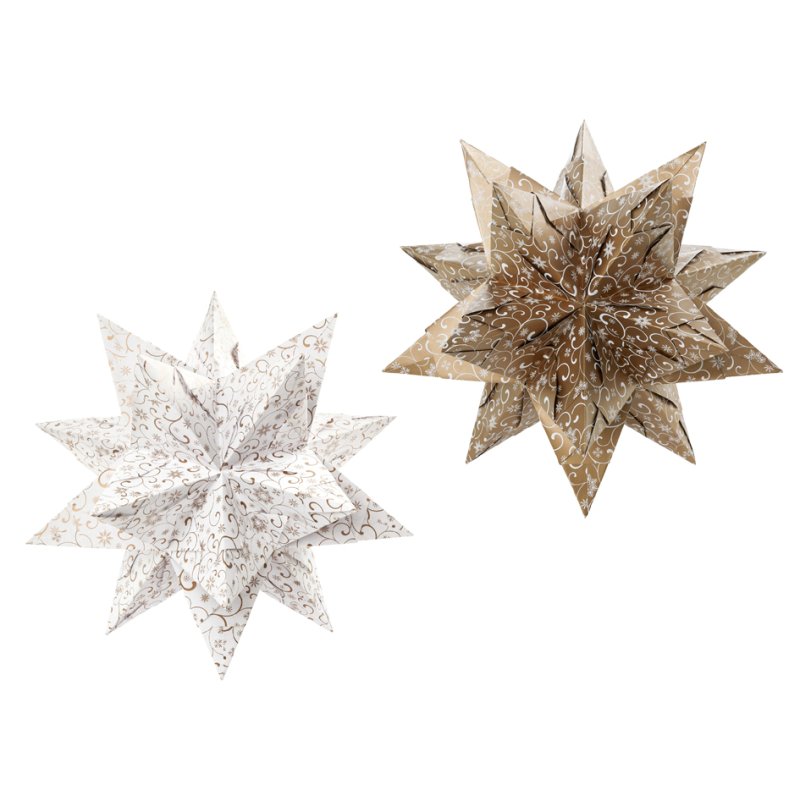 folia vouwblaadjes Bascetta-ster ornament, wit-koper, 200×200 mm, 32 stuks