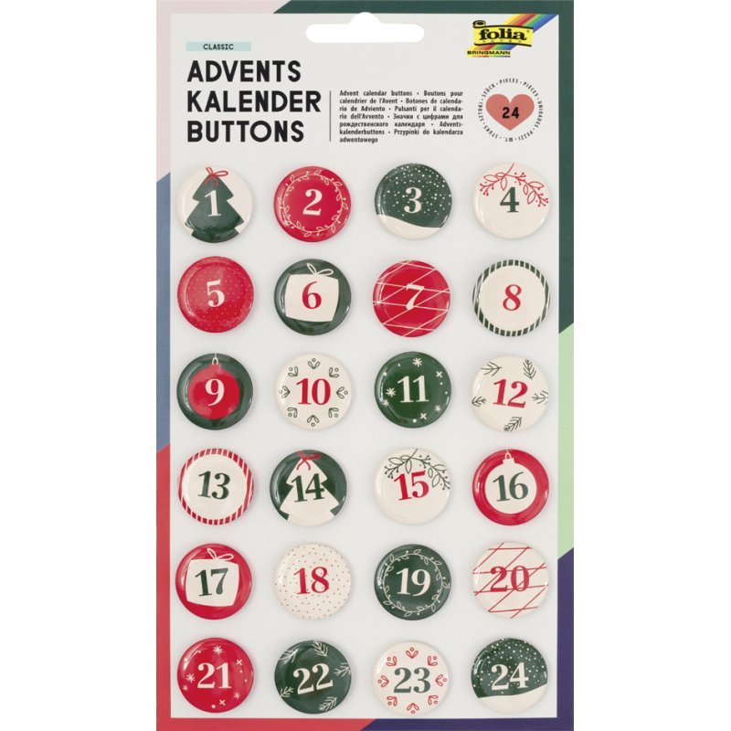 folia adventskalenderknoppen Klassiek metaal, 25 mm, kerstmotieven, 24 stuks
