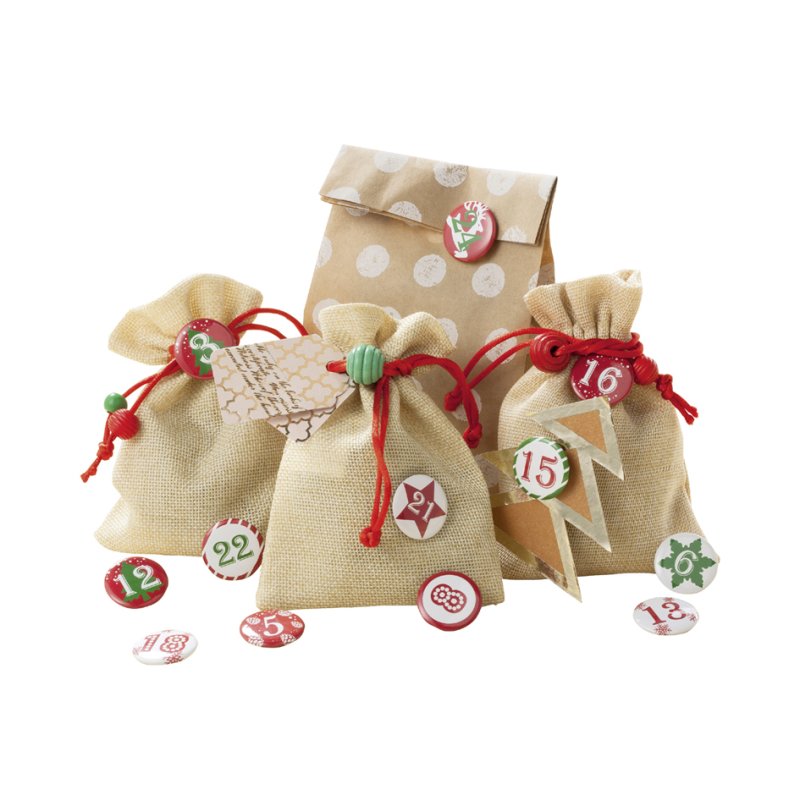 folia adventskalenderknoppen Klassiek metaal, 25 mm, kerstmotieven, 24 stuks