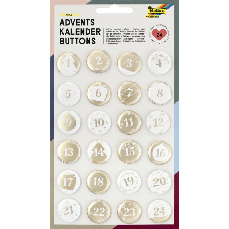 folia adventskalenderknoppen Klassiek metaal, 25 mm, kerstmotieven, 24 stuks