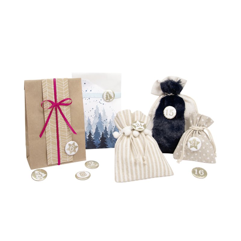 folia adventskalenderknoppen Klassiek metaal, 25 mm, kerstmotieven, 24 stuks