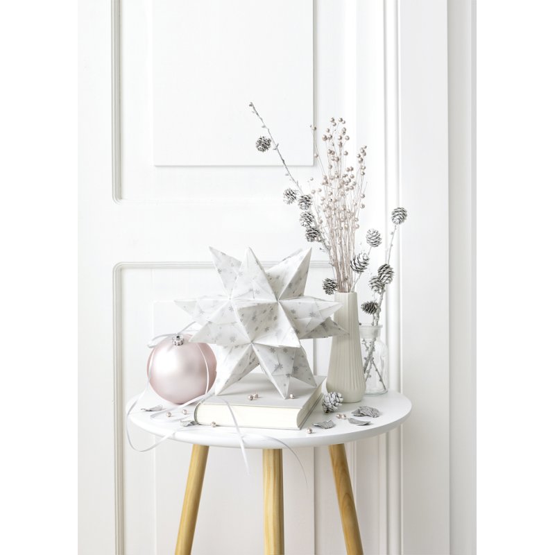 folia feuilles de pliage étoile Bascetta, papier transparent blanc avec flocons de neige argentés, 150×150 mm, 32 feuilles