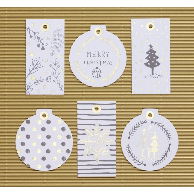 folia cadeaulabels Kerst Hotfoil, hotfolie veredelung, 12 stuks, inclusief 3 m gouden koord