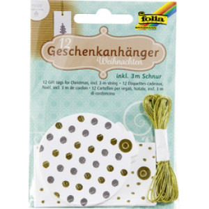 folia cadeaulabels Kerst Hotfoil, hotfolie veredelung, 12 stuks, inclusief 3 m gouden koord