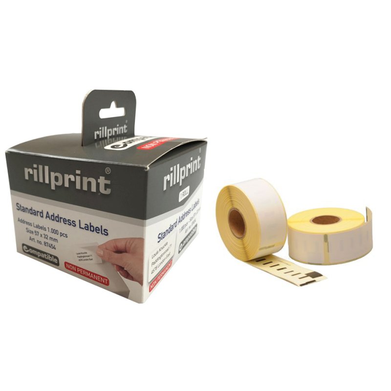 rillprint rollenetikettten 57 × 32 mm, wit, niet-permanent, 1000 stuks