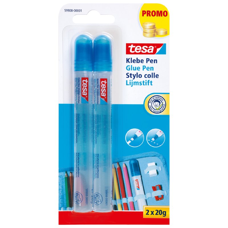 Tesa bâton de colle set, sans solvant, lavable, 2 × 20 grammes