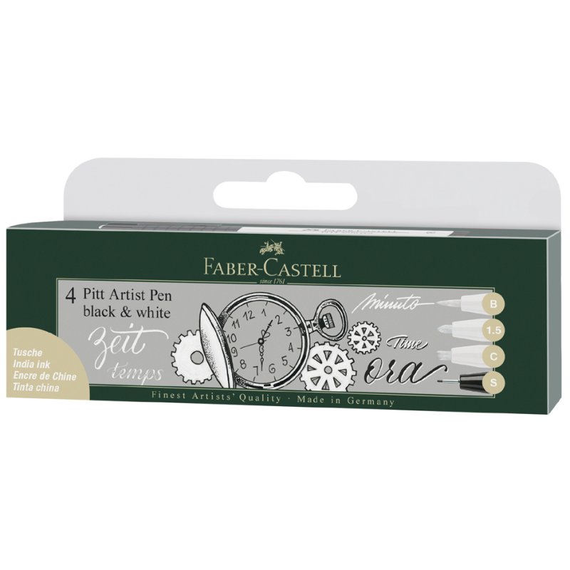 Faber-Castell drawing pens PITT artist pen, handlettering set, black/white, 4 pcs
