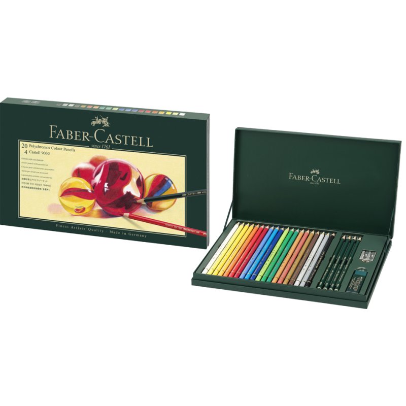 Faber-Castell crayons de couleur Polychromos coffret cadeau, 20 pièces, mine huileuse, incassable