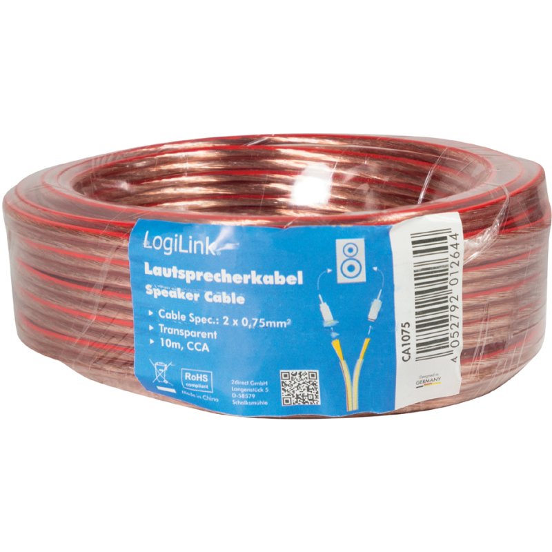 LogiLink câble haut-parleur, 2 x 2,50 mm², transparent, 100 mètres