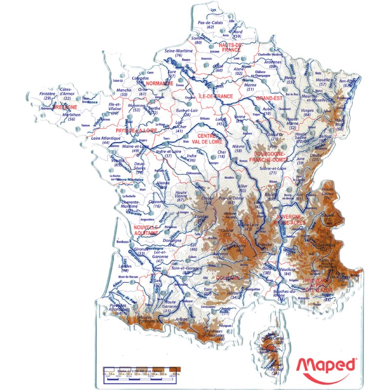 Maped gabarit Carte de France, blanc/bleu/rouge, plastique résistant aux chocs, 180 mm
