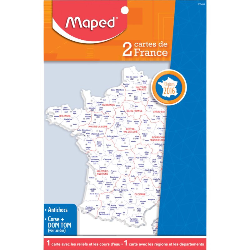 Maped gabarit Carte de France, blanc/bleu/rouge, plastique résistant aux chocs, 180 mm