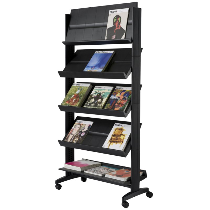 PAPERFLOW brochurerek Uno easyDisplays, zwart, 5 vakken, mobiel