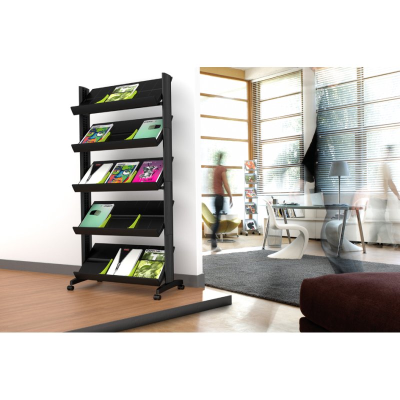 PAPERFLOW brochurerek Uno easyDisplays, zwart, 5 vakken, mobiel