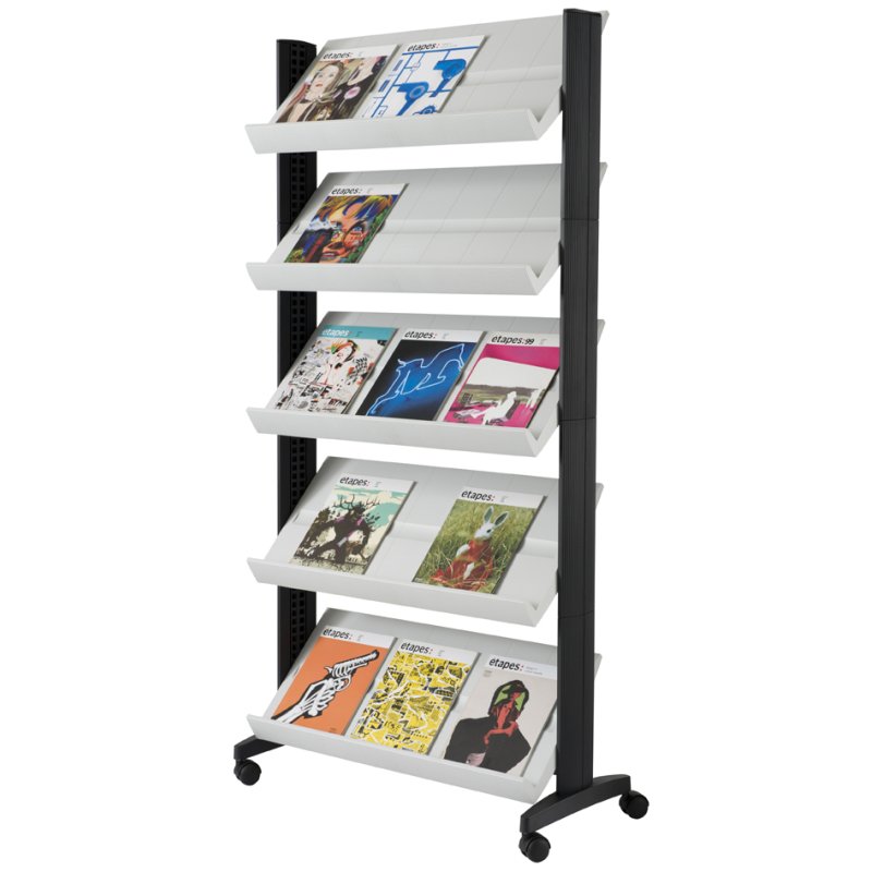 PAPERFLOW brochurerek Uno easyDisplays, zwart, 5 vakken, mobiel