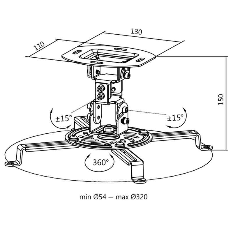 LogiLink projector ceiling mount, 150 mm arm length, white, up to 13.5 kg