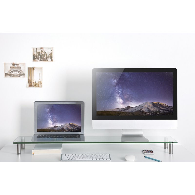 LogiLink monitor stand extra wide, steel/glass, silver