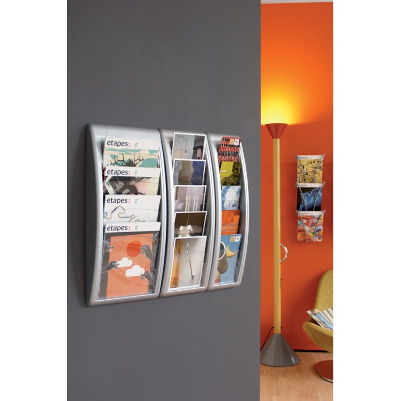 PAPERFLOW porte-brochures mural Quick fit, 4 compartiments, couleur aluminium