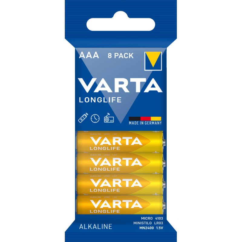 VARTA Alkaline batterijen AAA Longlife, LR03, 1,5 volt, 8 stuks