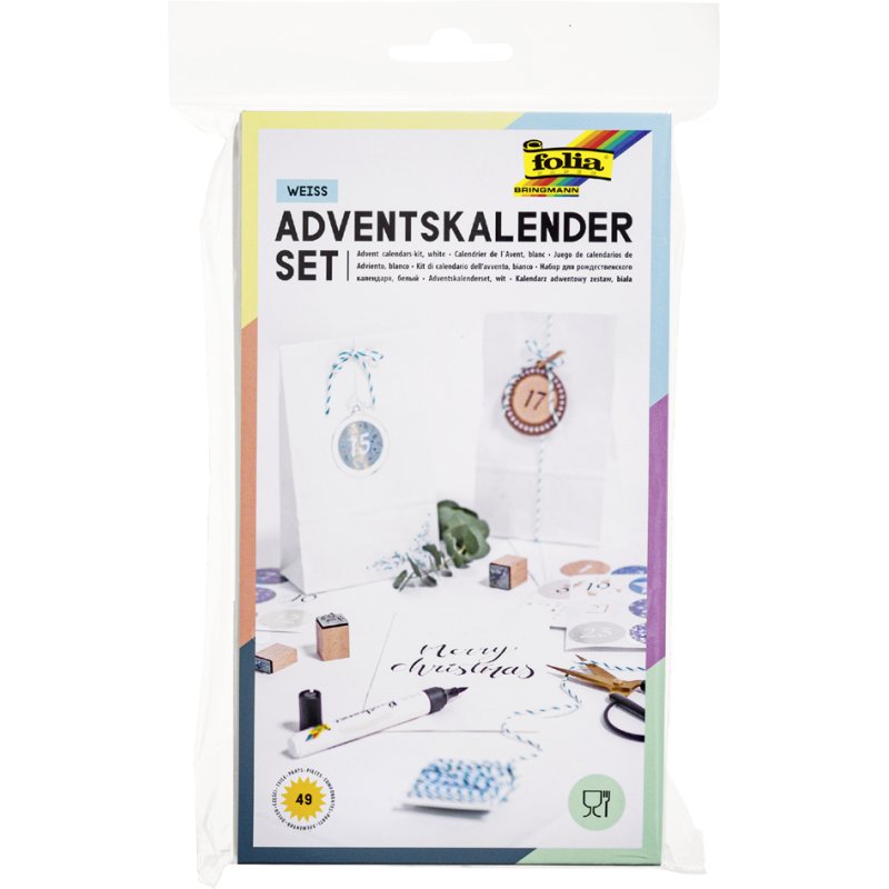folia adventskalender papieren zakjes naturel, bruin, 24 zakjes met koord en etiketten
