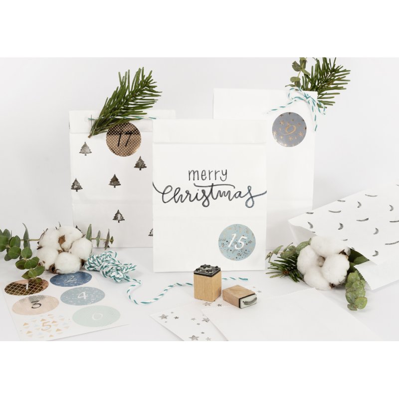 folia adventskalender papieren zakjes naturel, bruin, 24 zakjes met koord en etiketten