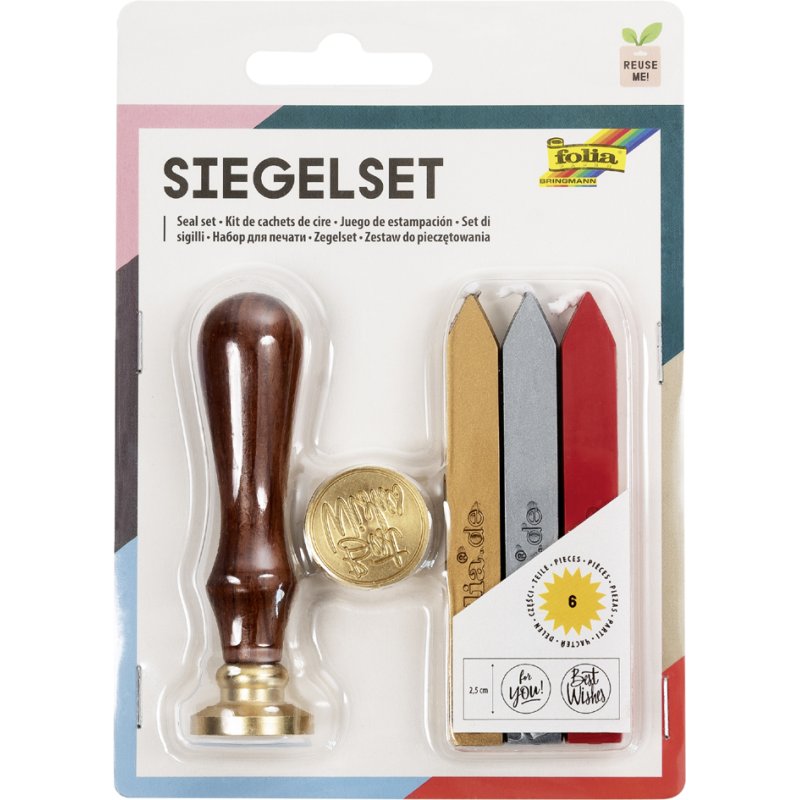 folia lakzegelset, houten handvat, 25 mm diameter, 3 kleuren was
