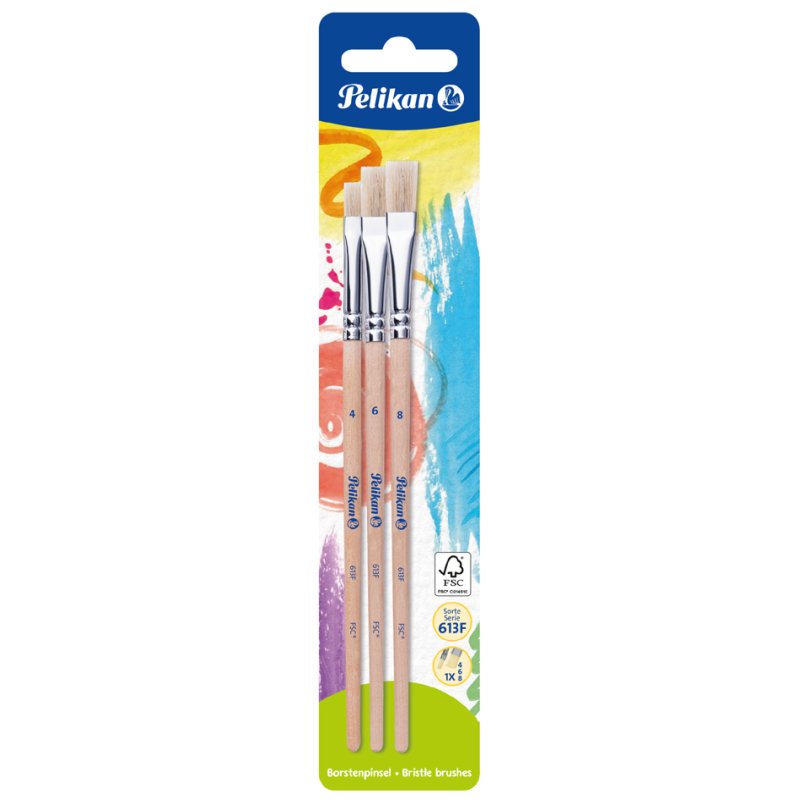 Pelikan hog bristle brush set, 3-piece, size 8/10/12