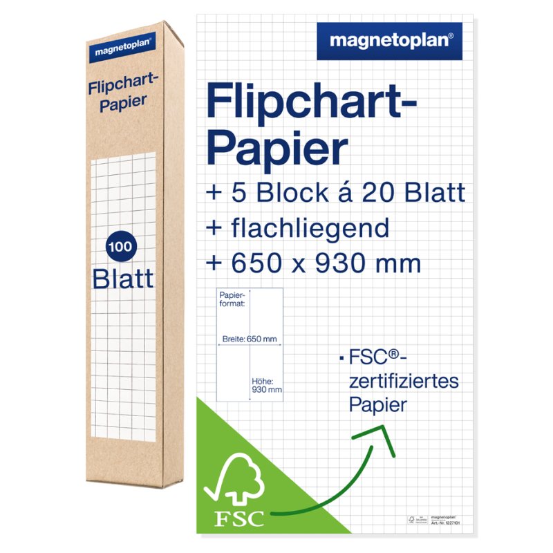 Magnetoplan flipchart pad, white, squared/blank, 5 pieces