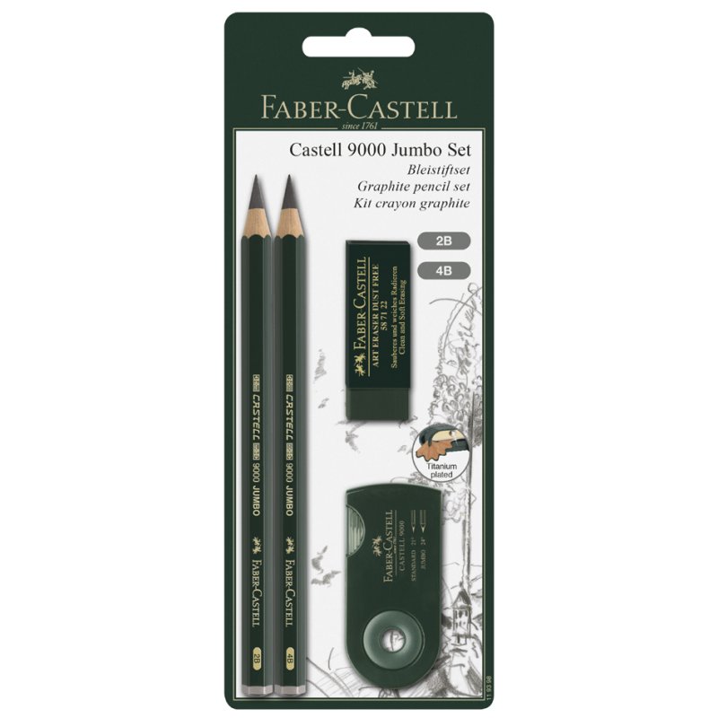 Faber-Castell CASTELL 9000 Jumbo drawing set, 5.3 mm lead, 2B and 4B, green lacquered