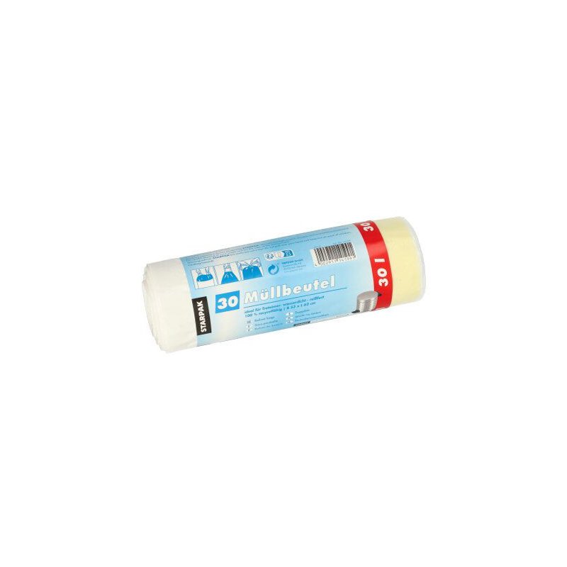 STARPAK vuilniszakken LDPE met trekband, 30 liter, wit, 30 stuks