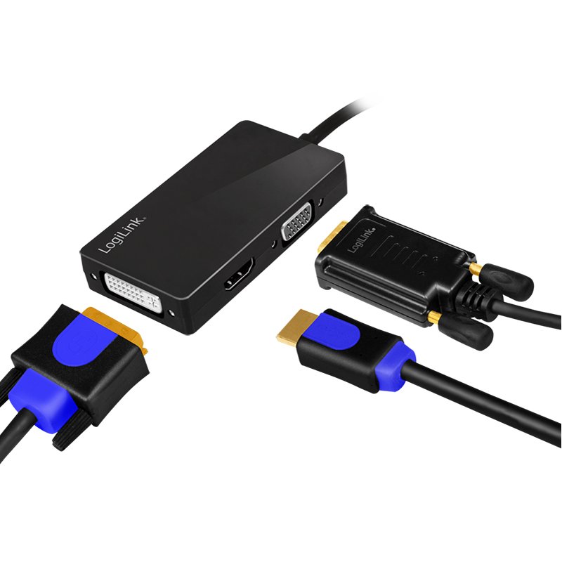 LogiLink adaptateur 4K DisplayPort vers DVI/HDMI/VGA, noir