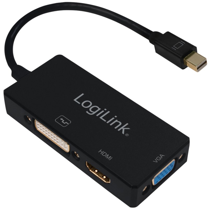LogiLink adaptateur 4K Mini DisplayPort vers DVI/HDMI/VGA, noir