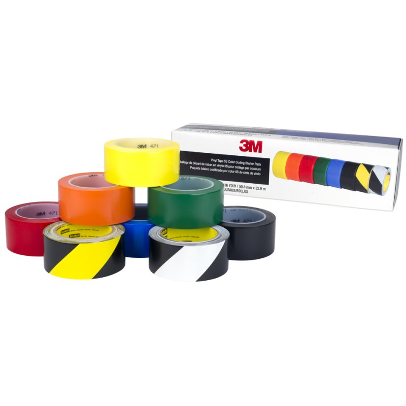 3M PVC-tape starterspakket 5S-kleurcodering, 8 rollen, bodenmarkering
