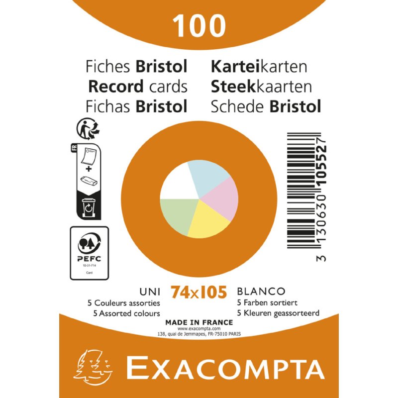 EXACOMPTA systeemkaarten A7, gelinieerd, wit, 100 stuks