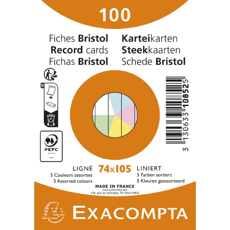 EXACOMPTA systeemkaarten A7, gelinieerd, wit, 100 stuks