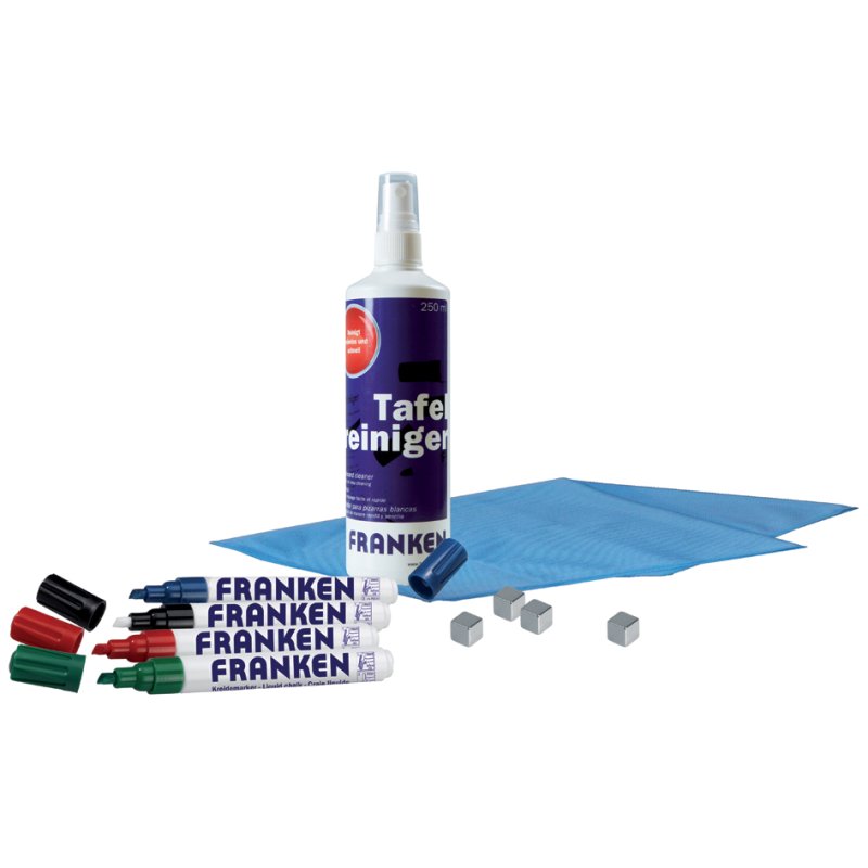 FRANKEN kit de démarrage pour tableaux en verre, produits de nettoyage et accessoires, marqueurs craie et aimants