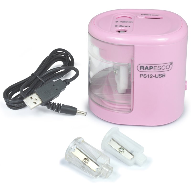 RAPESCO elektrische dubbele puntenslijper PS12-USB, roze, USB/batterij