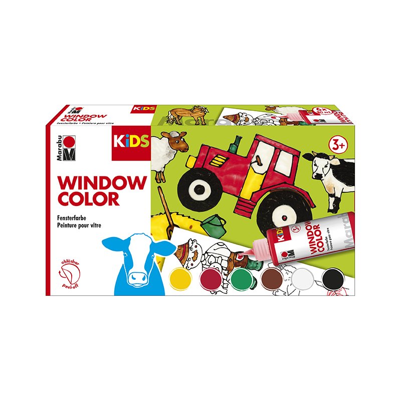 Marabu kinderverf raamstiften set Boerderij, 6 × 80 ml, waterbasiss, afwasbaar