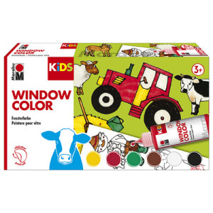 Marabu kinderverf raamstiften set Boerderij, 6 × 80 ml, waterbasiss, afwasbaar