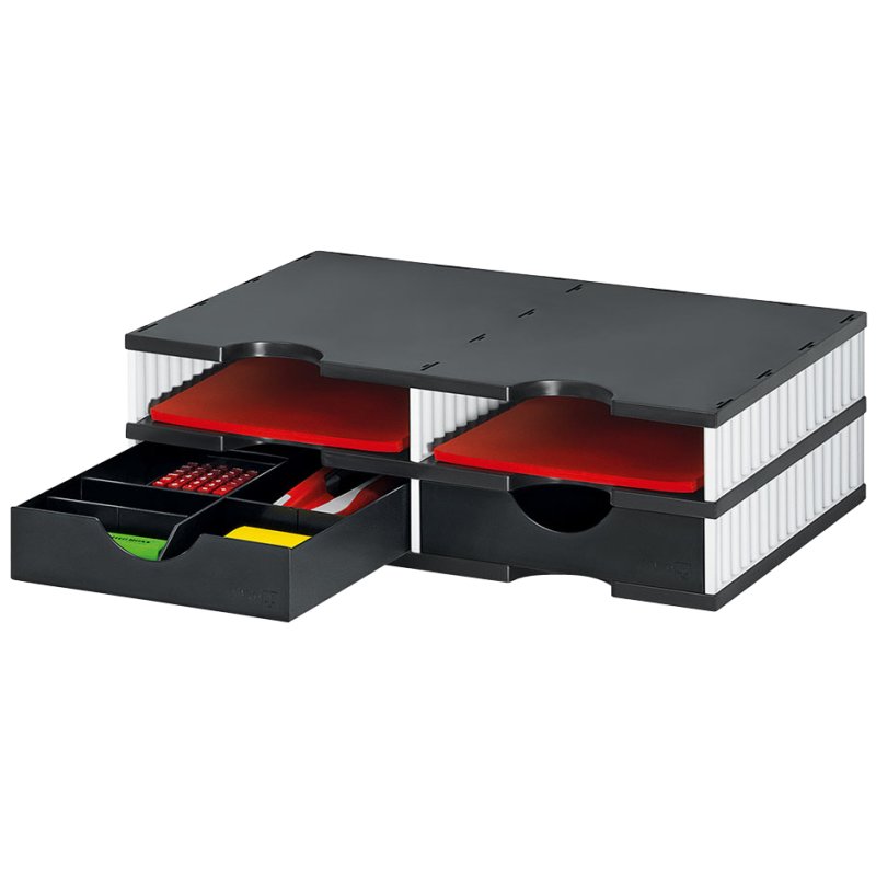 styro sorting station styrodoc duo, 4 compartments, black/white, 485×331×153 mm