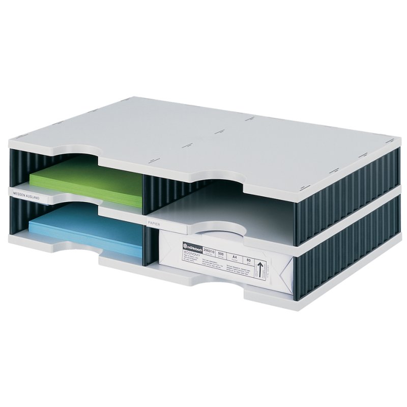 styro documentenlade styrodoc duo, 4 compartiments, bleu/gris, 485×331×153 mm