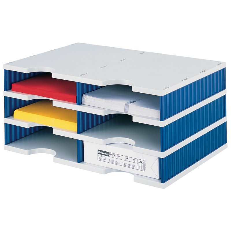 styro document organiser trio, 6 compartments, black/grey, 485×331×223 mm
