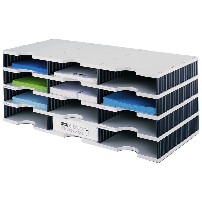 styro organiseur de documents trio, 12 compartiments, noir/gris, 723×331×293 mm