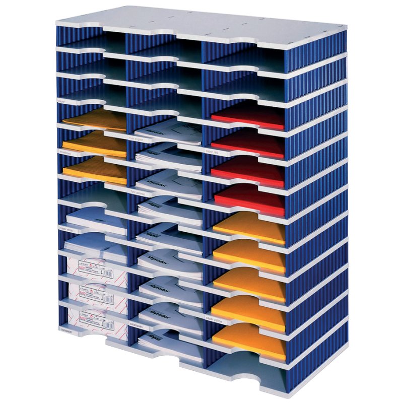 styro boîte de rangement trio, 36 compartiments, bleu/gris, 723×331×853 mm