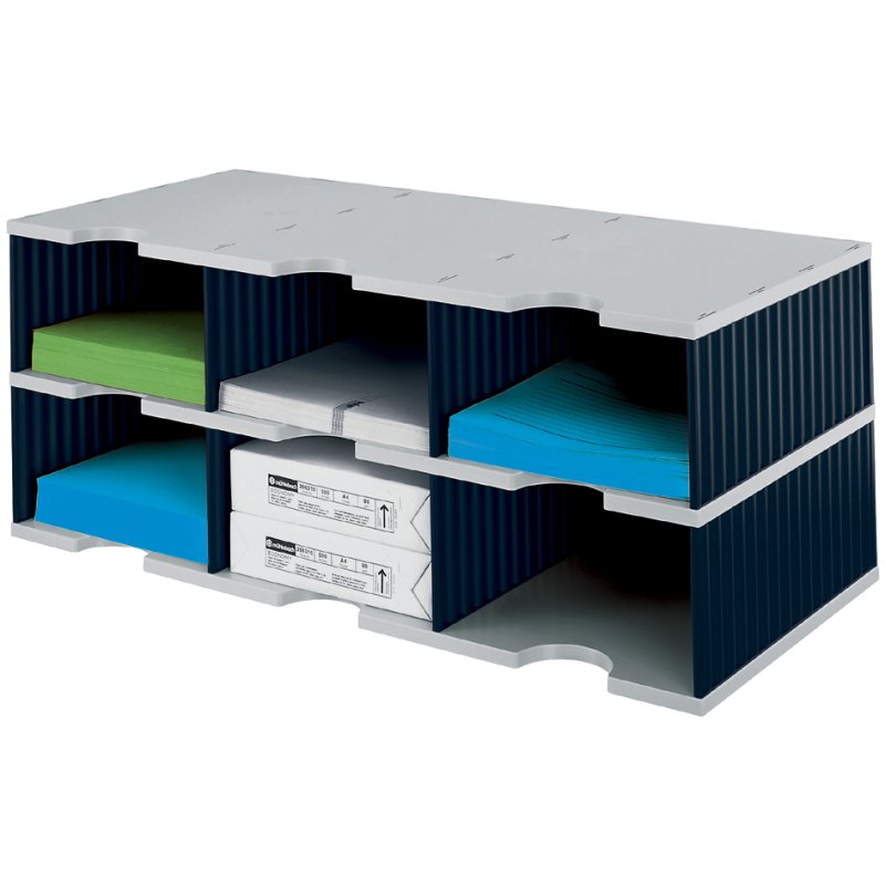 styro module de tri trio, 6 compartiments, noir/gris, 723×331×293 mm