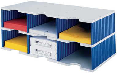 styro documentenorganizer trio, 6 vakken, blauw/grijs, 723×331×293 mm