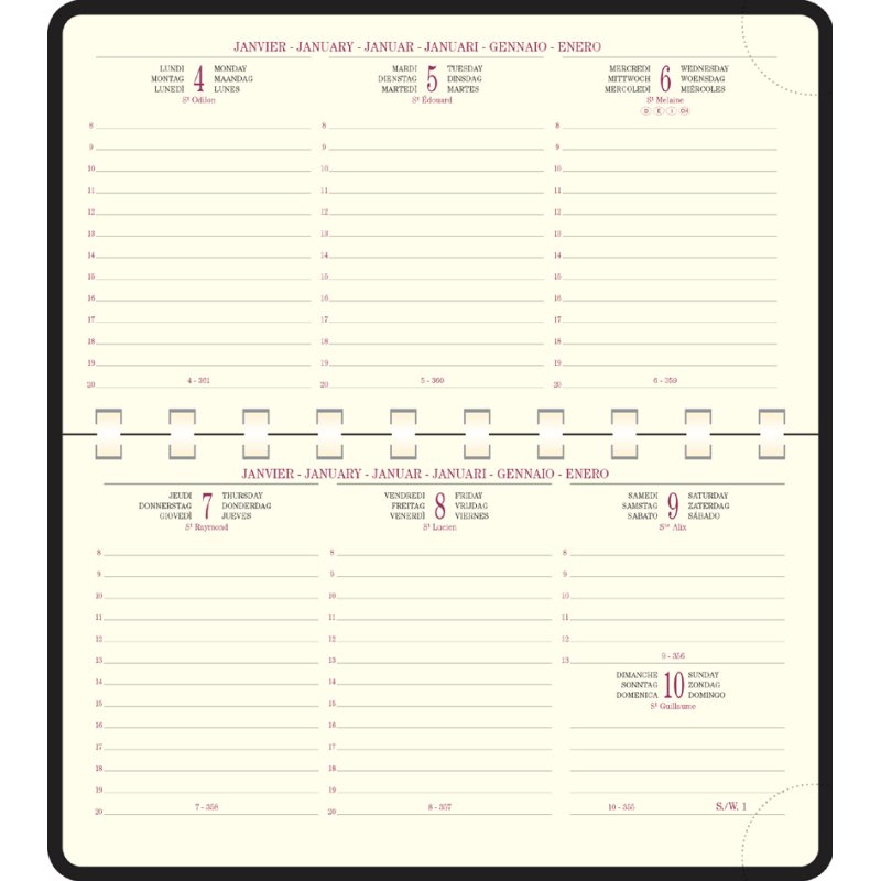 EXACOMPTA recharge agenda Temporel 16S 2027, 90 x 160 mm, reliure spirale, multilingue