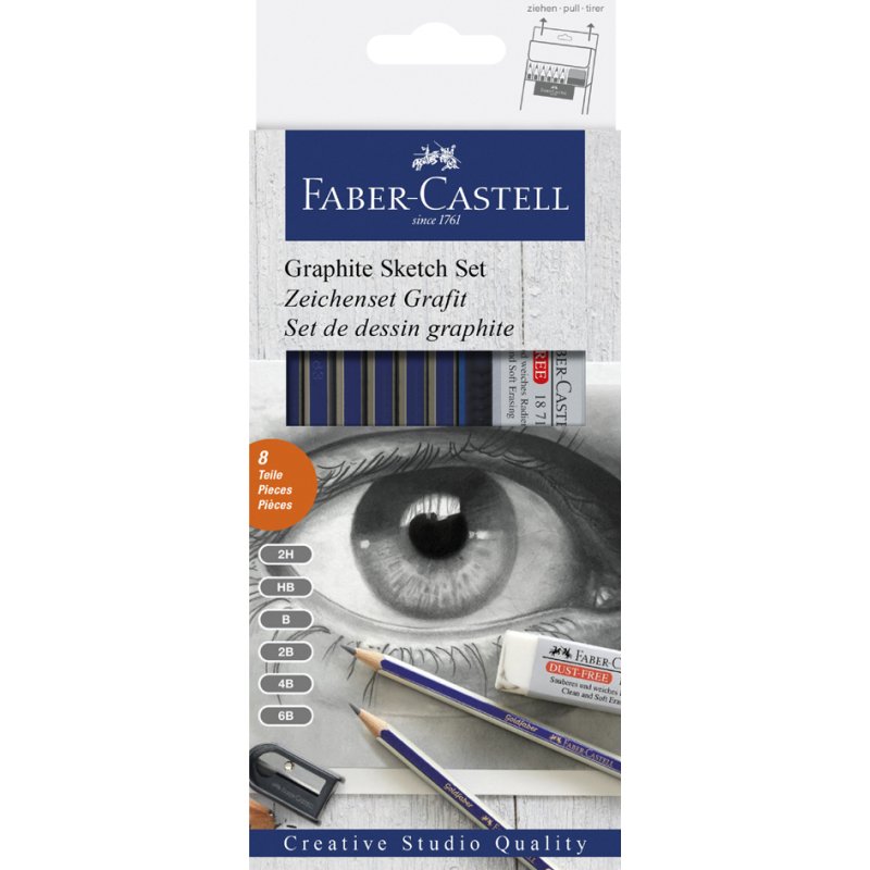 Faber-Castell drawing set GOLDFABER, 8-piece, blue/gold, 6 pencils
