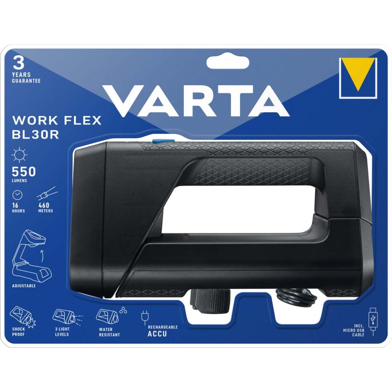 VARTA oplaadbare werklamp Work Flex BL30R, verstelbare standaard, 500 lumen, IP54